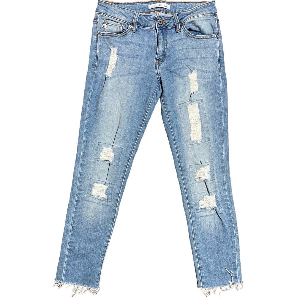 Kancan Skinny Jeans Distressed Cropped Light Wash Women's Sz 26